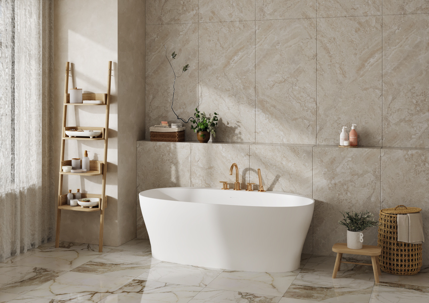 salle de bain, baignoire autoportante